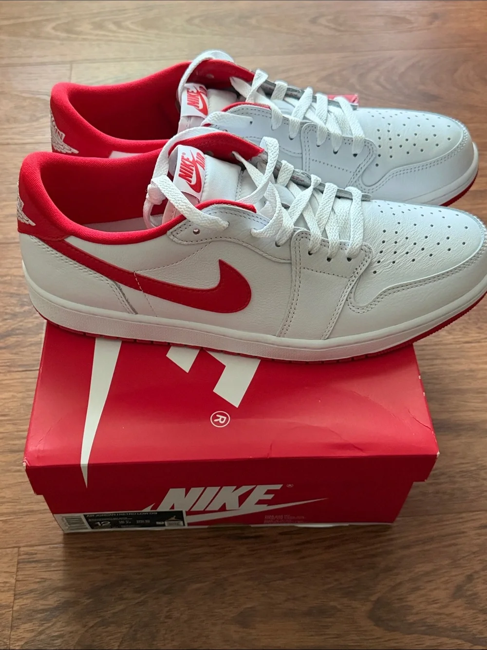 Brand New: Air Jordan 1 Low OG White and Red Sneakers.